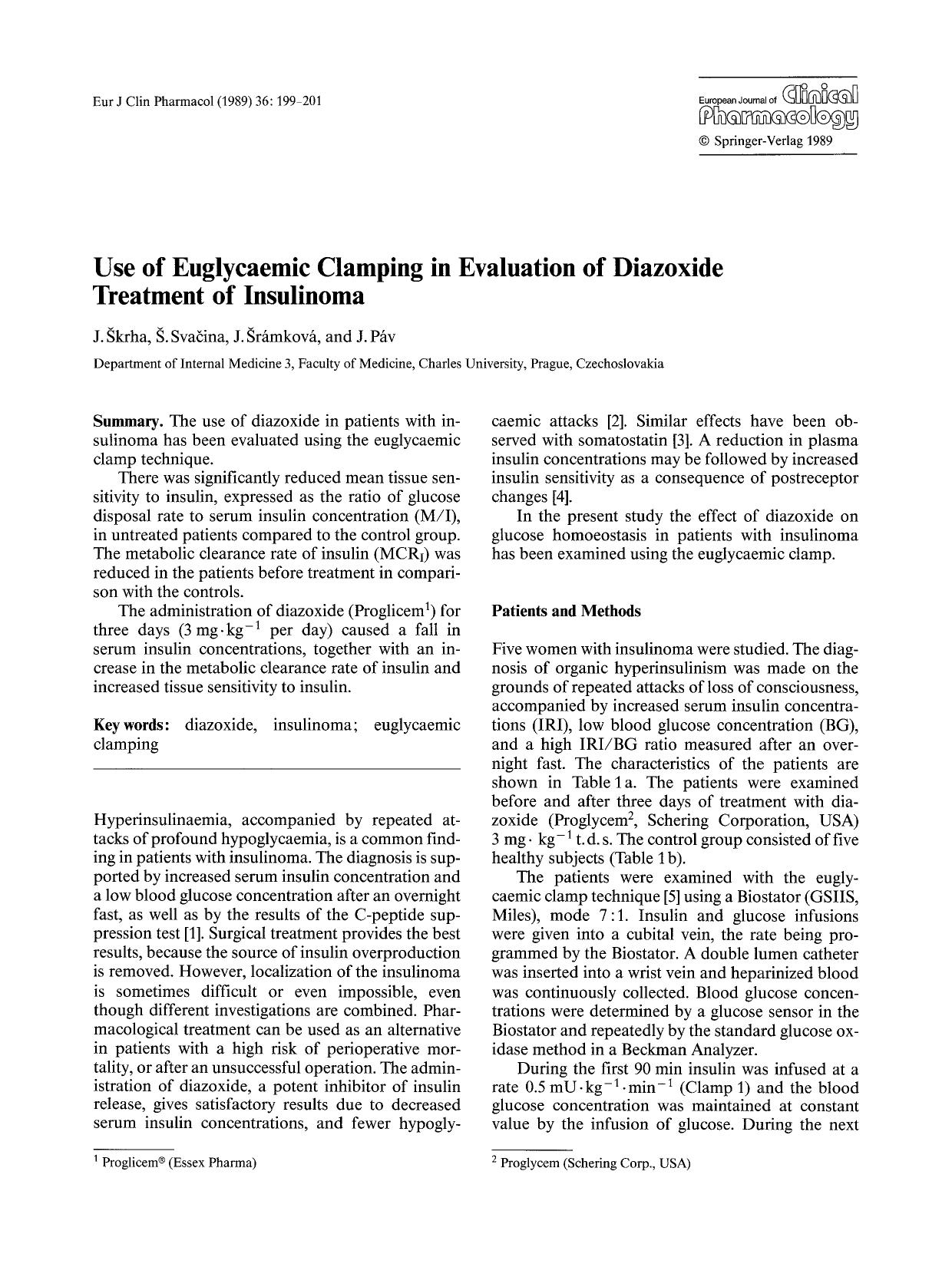 Use of euglycaemic clamping in evaluation of diazoxide treatment of insulinoma by Unknown