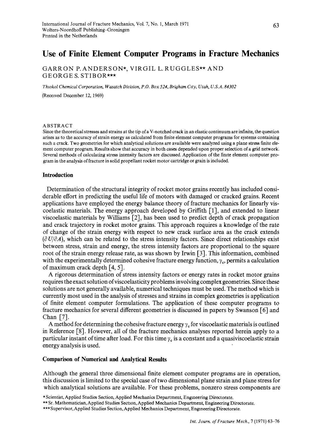 Use of finite element computer programs in fracture mechanics by Unknown