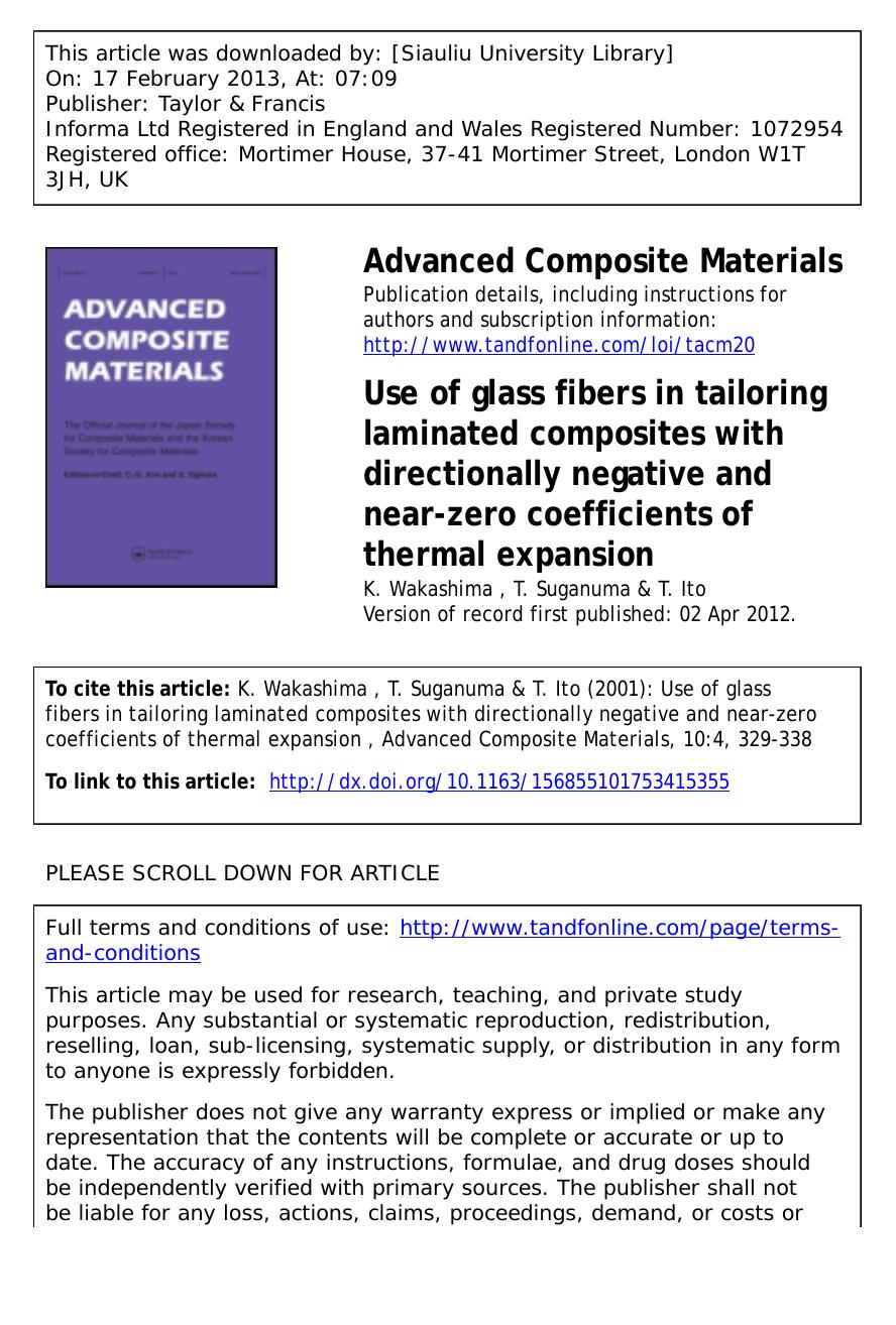 Use of glass fibers in tailoring laminated composites with directionally negative and near-zero coefficients of thermal expansion by K. Wakashima T. Suganuma & T. Ito