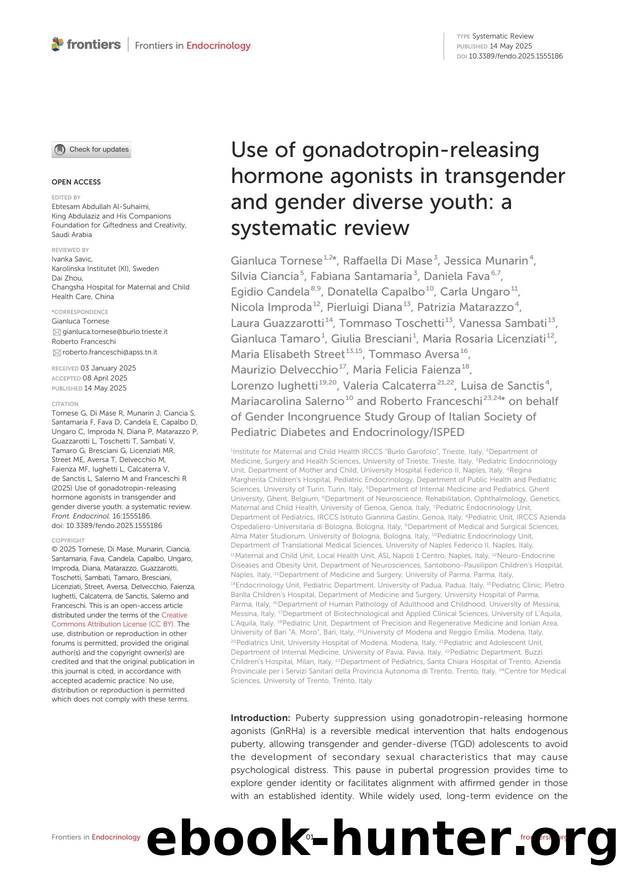 Use of gonadotropin-releasing hormone agonists in transgender and gender diverse youth: a systematic review by unknow