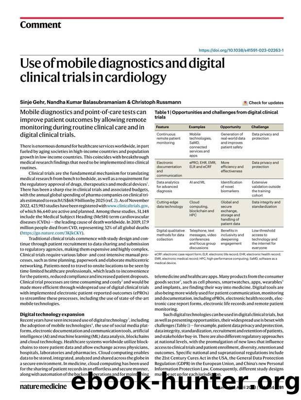 Use of mobile diagnostics and digital clinical trials in cardiology by Sinje Gehr & Nandha Kumar Balasubramaniam & Christoph Russmann