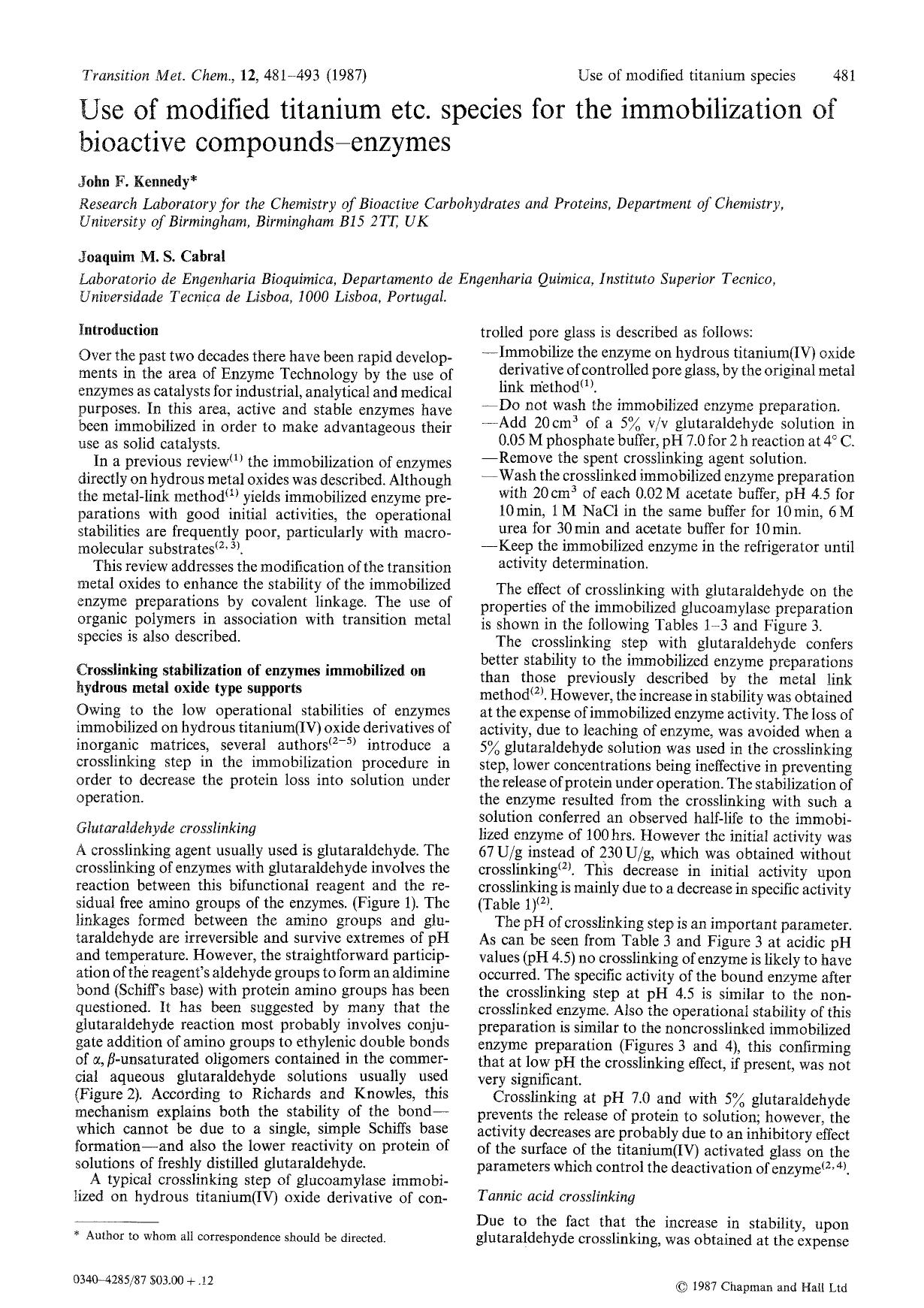 Use of modified titanium etc. species for the immobilization of bioactive compounds-enzymes by Unknown