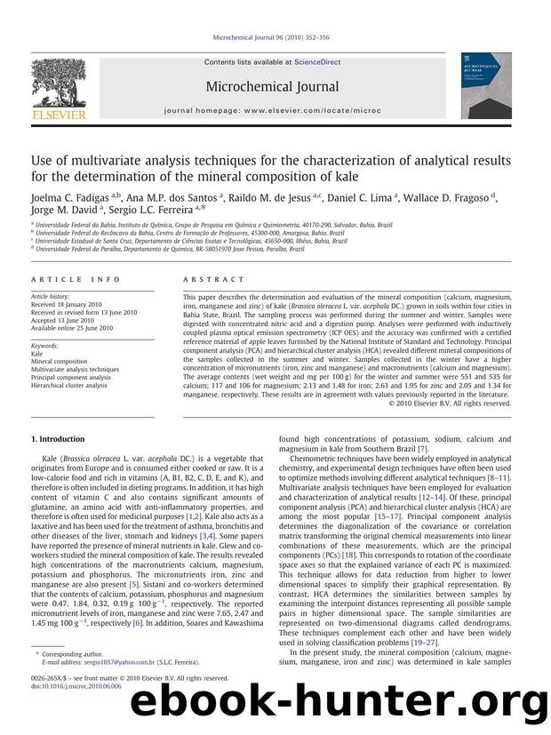 Use of multivariate analysis techniques for the characterization of analytical results for the determination of the mineral composition of kale by unknow