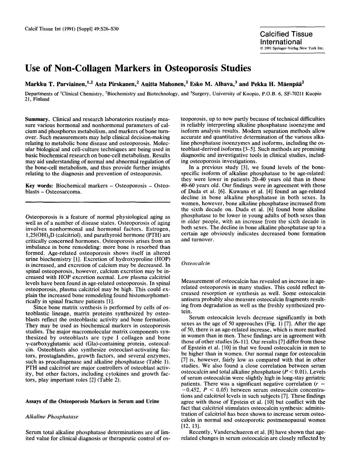 Use of non-collagen markers in osteoporosis studies by Unknown