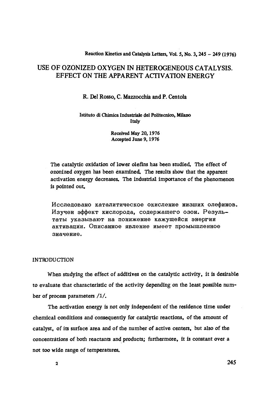 Use of ozonized oxygen in heterogeneous catalysis. Effect on the apparent activation energy by Unknown