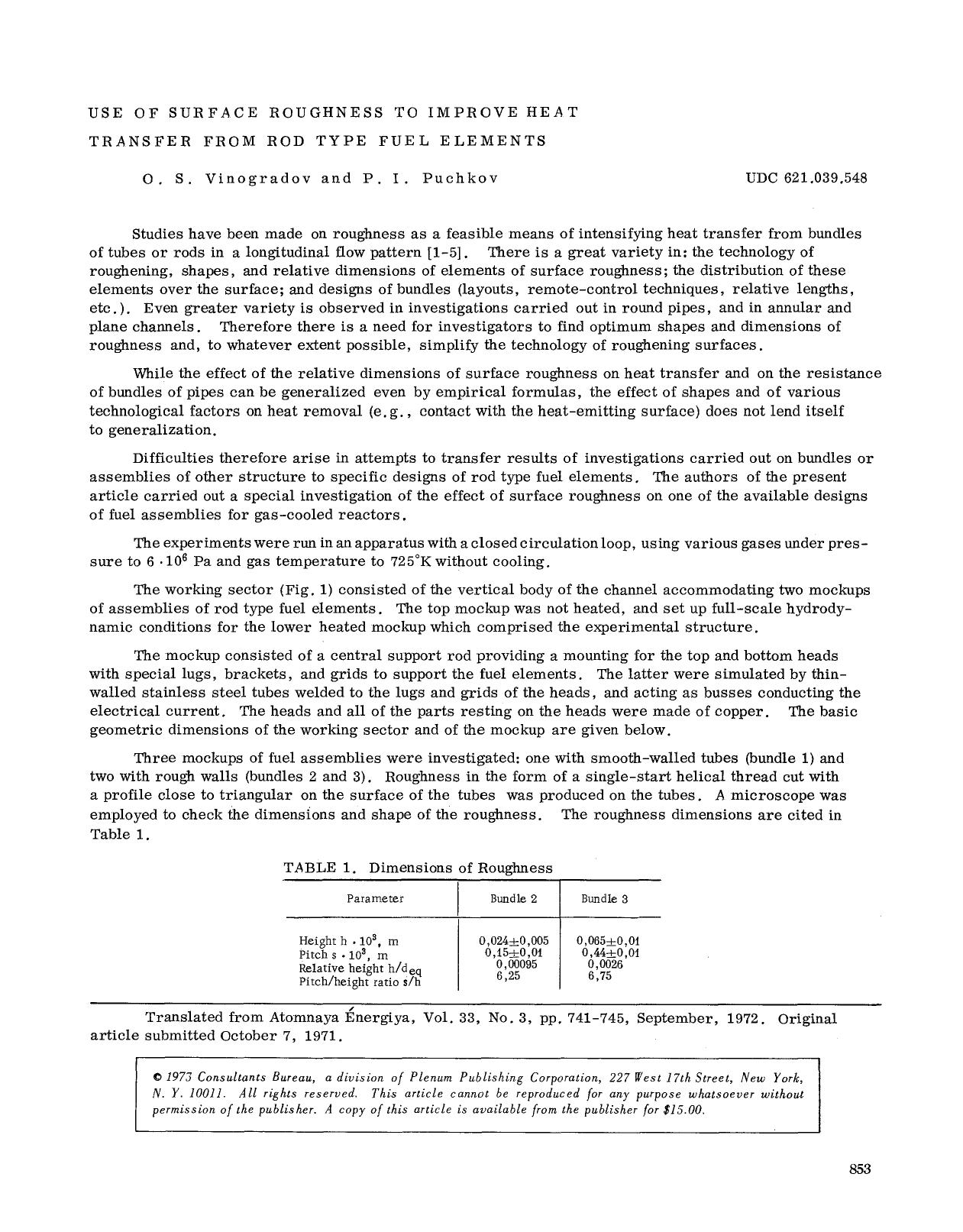 Use of surface roughness to improve heat transfer from rod type fuel elements by Unknown