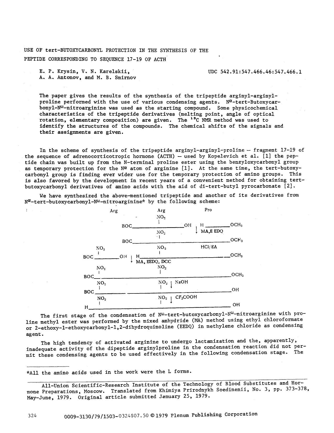Use of tert-butoxycarbonyl protection in the synthesis of the peptide corresponding to sequence 17&#x2013;19 of ACTH by Unknown
