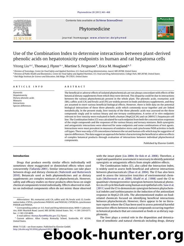 Use of the Combination Index to determine interactions between plant-derived phenolic acids on hepatotoxicity endpoints in human and rat hepatoma cells by Yitong Liu