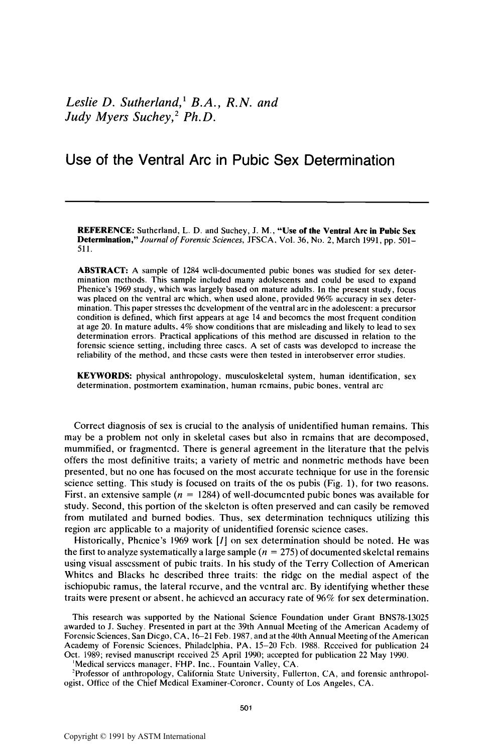Use of the Ventral Arc in Pubic Sex Determination by Sutherland LD Suchey JM