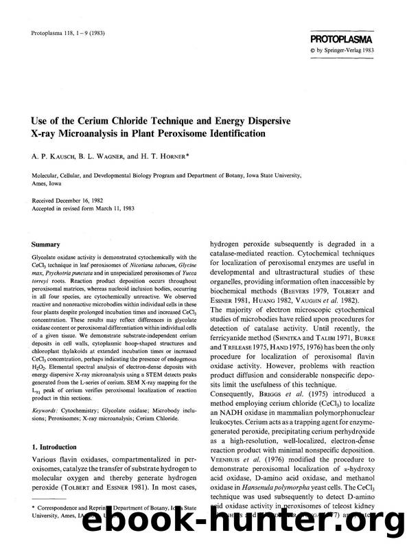 Use of the cerium chloride technique and energy dispersive X-ray microanalysis in plant peroxisome identification by Unknown