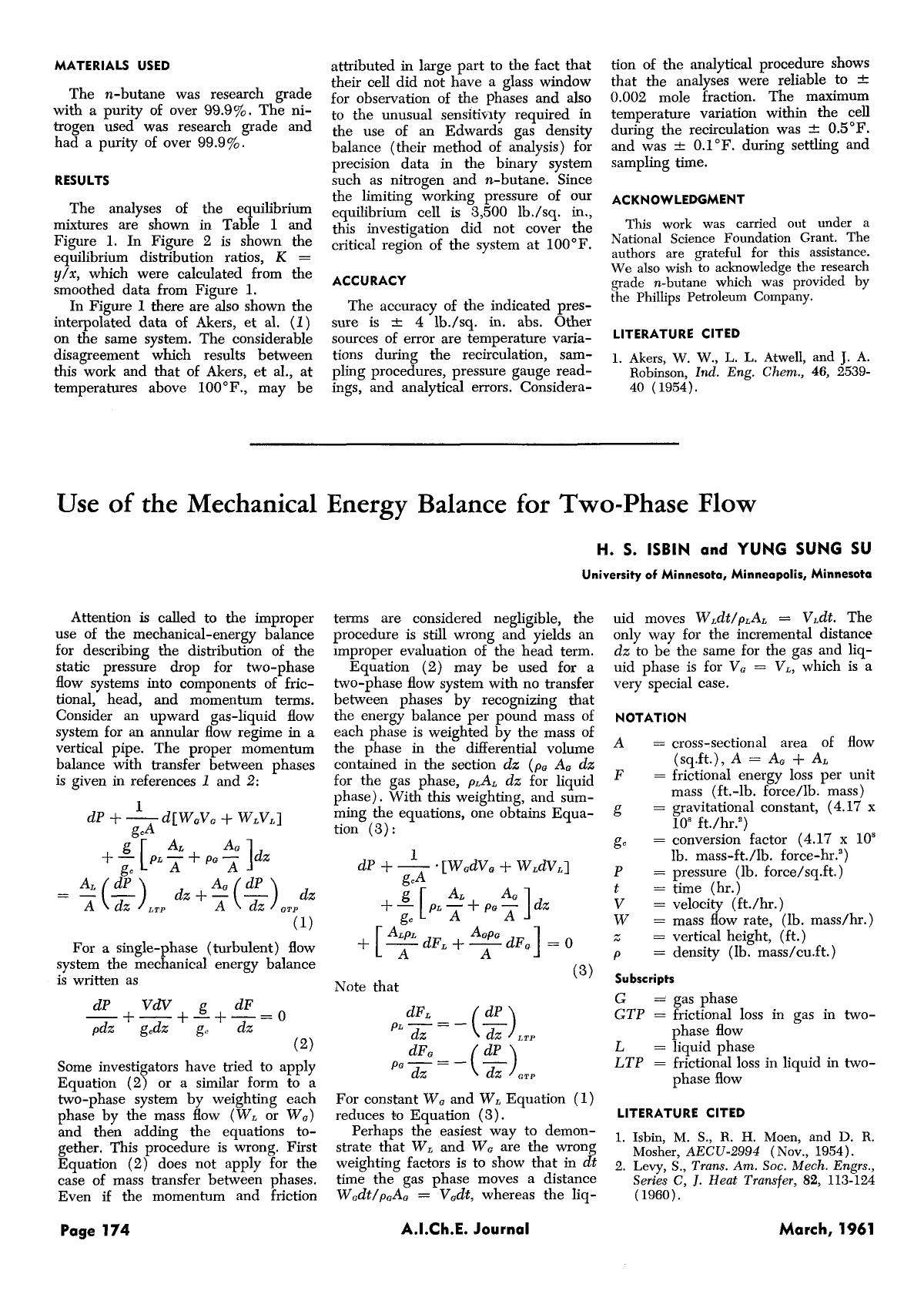 Use of the mechanical energy balance for two-phase flow by Unknown