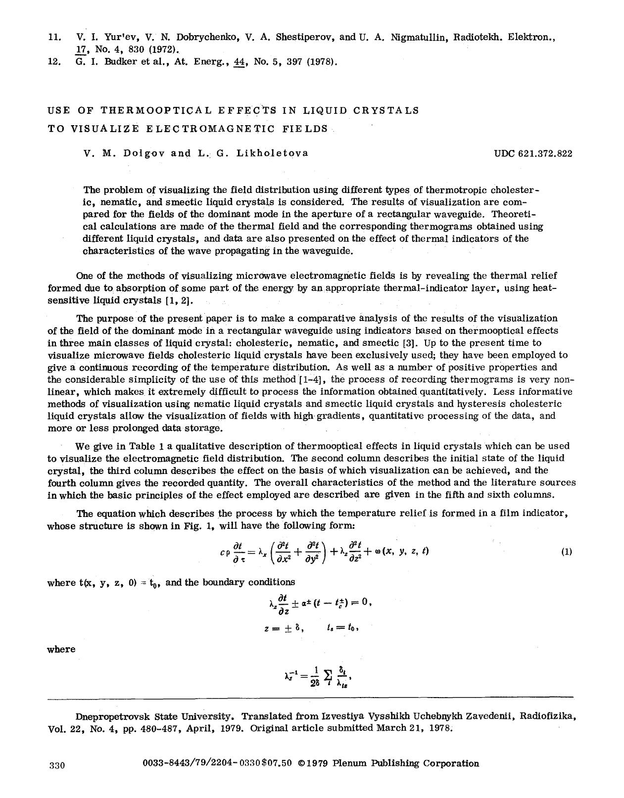 Use of thermooptical effects in liquid crystals to visualize electromagnetic fields by Unknown