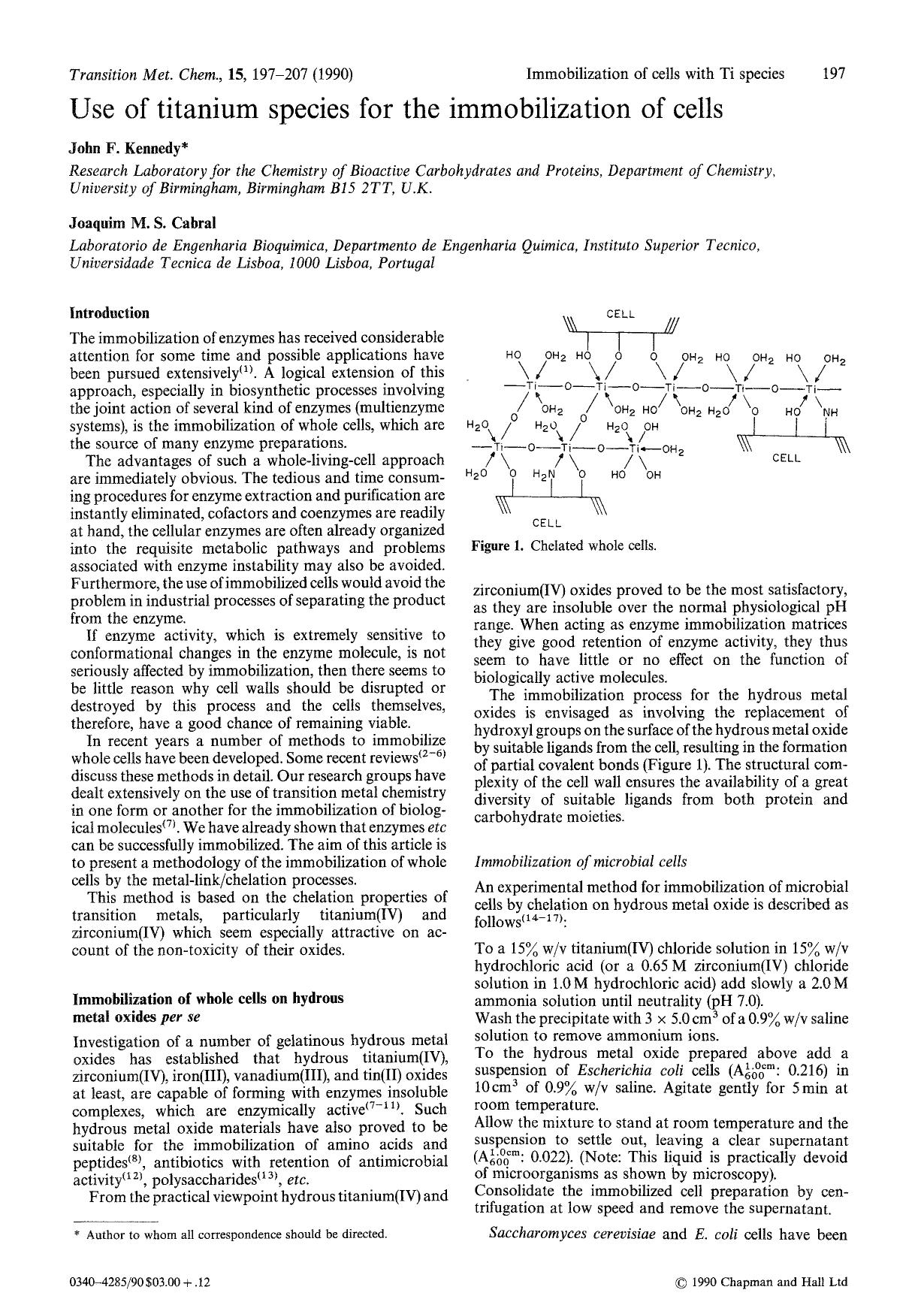 Use of titanium species for the immobilization of cells by Unknown