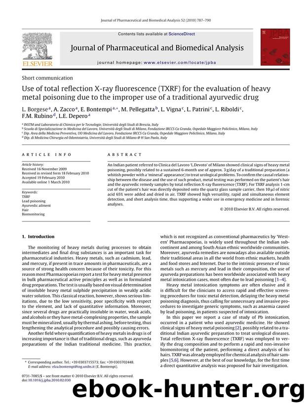 Use of total reflection X-ray fluorescence (TXRF) for the evaluation of heavy metal poisoning due to the improper use of a traditional ayurvedic drug by unknow