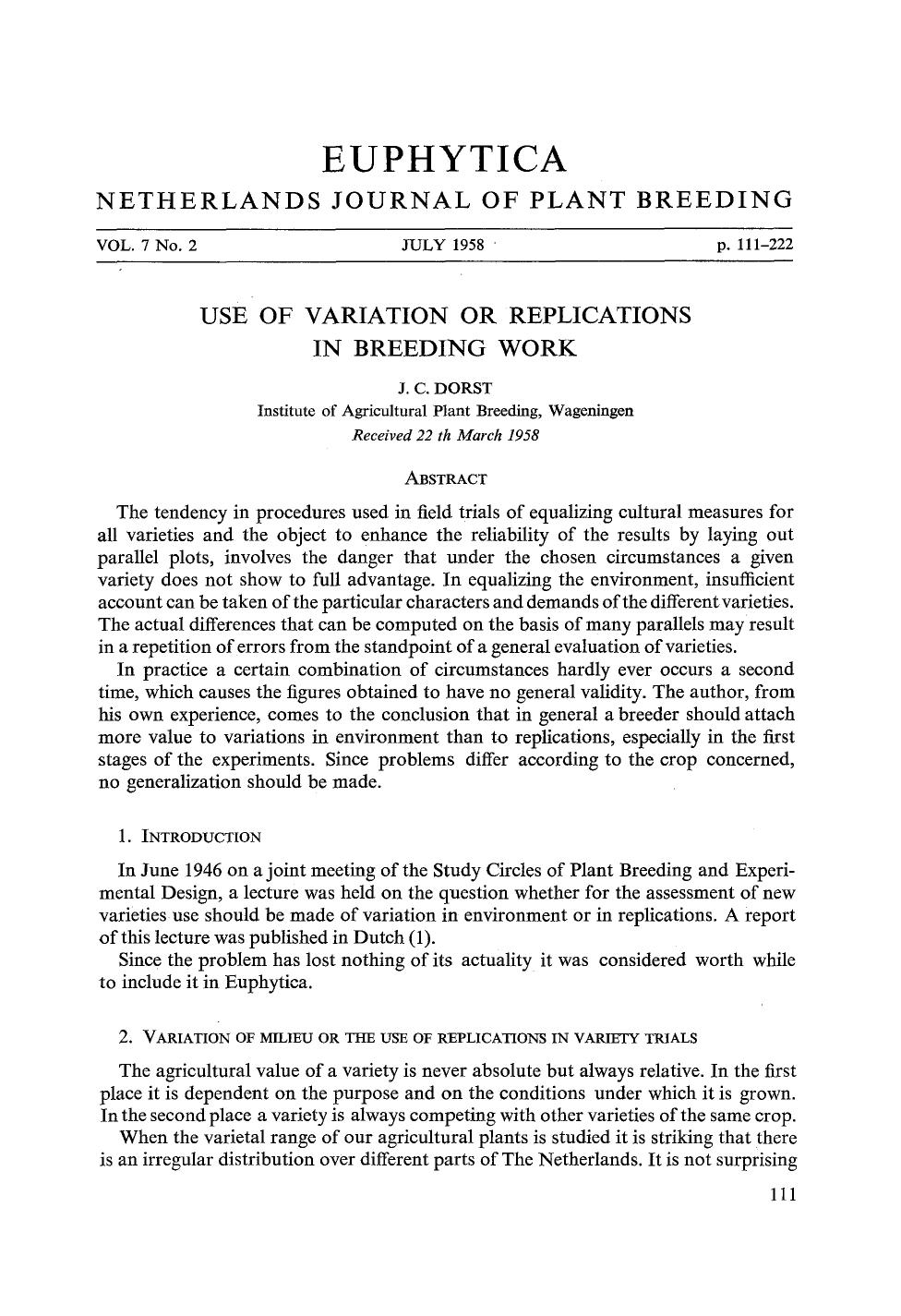 Use of variation or replications in breeding work by Unknown