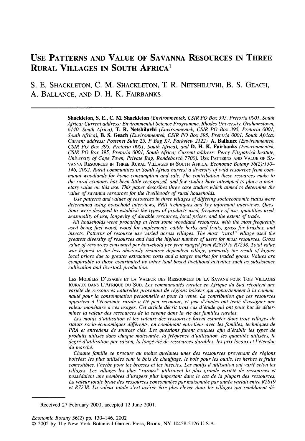 Use patterns and value of Savanna resources in three Rural villages in South Africa by Unknown