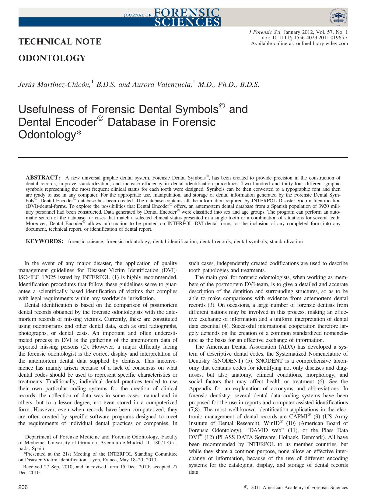 Usefulness of Forensic Dental Symbols and Dental Encoder Database in Forensic Odontology by Unknown