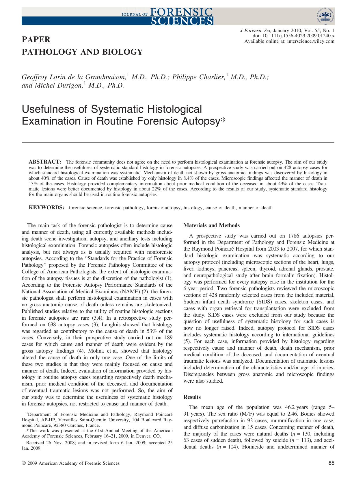 Usefulness of Systematic Histological Examination in Routine Forensic Autopsy* by Unknown