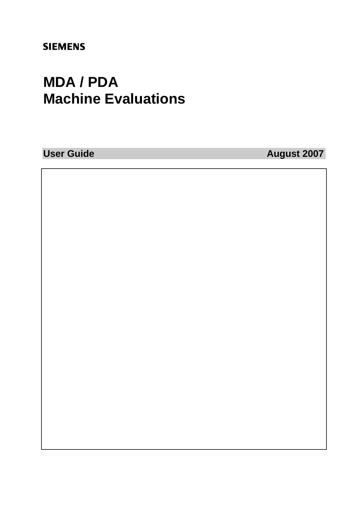 User Guide MDA PDA Machine Evaluations by Siemens AG