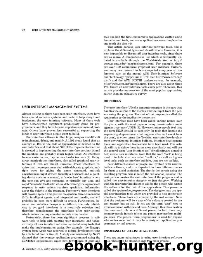 User Interface Management Systems". In: Wiley Encyclopedia of Electrical and Electronics Engineering by Unknown