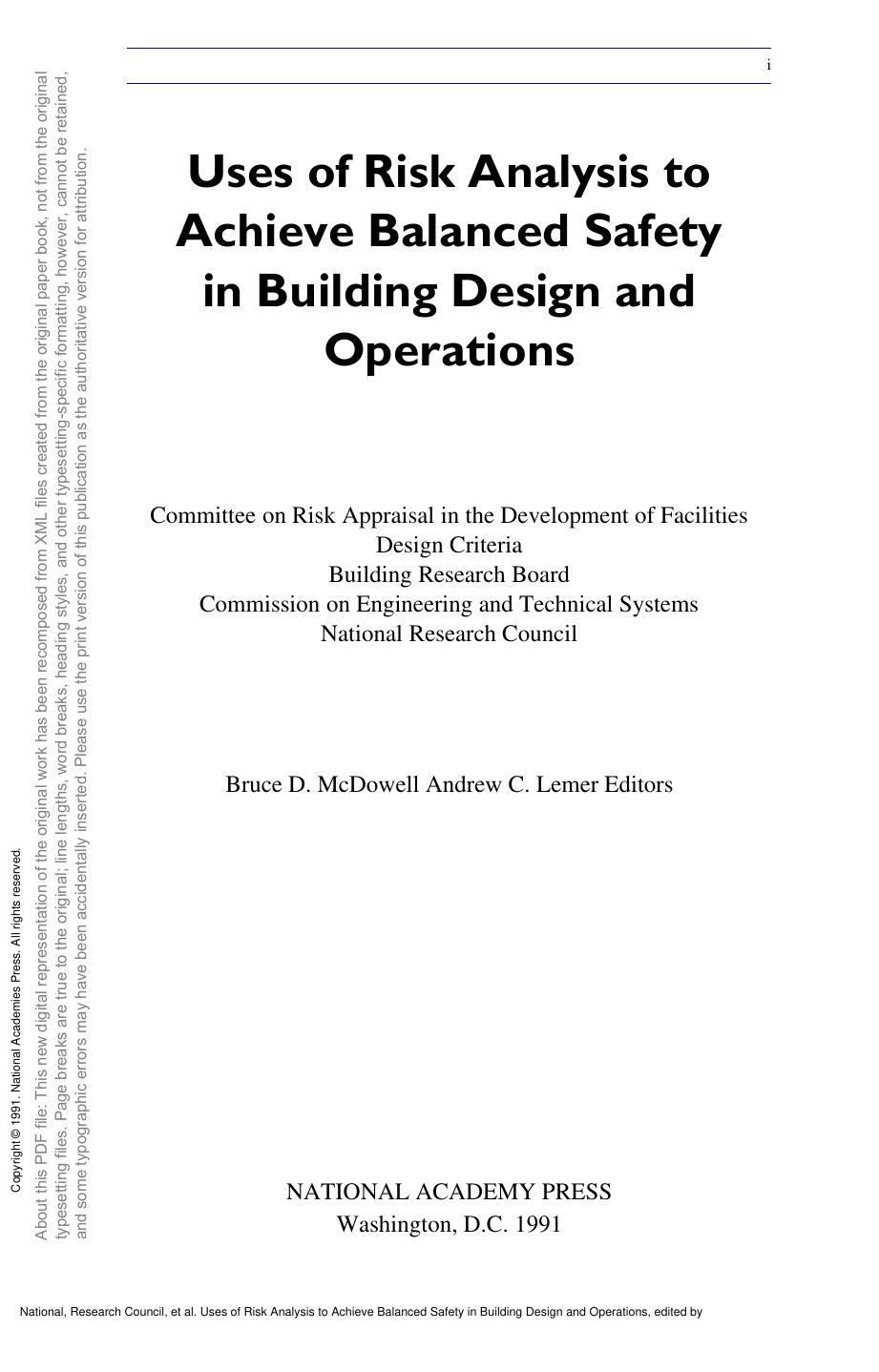 Uses of Risk Analysis to Achieve Balanced Safety in Building Design and Operations by unknow