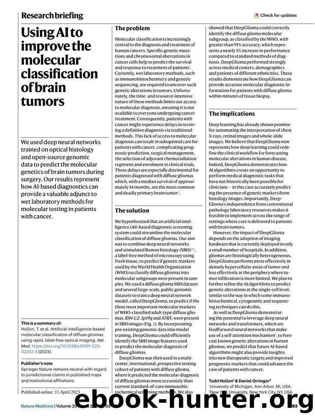 Using AI to improve the molecular classification of brain tumors by Unknown