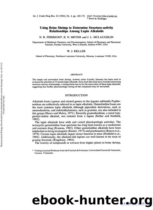 Using Brine Shrimp to Determine Structure-activity Relationships Among Lupin Alkaloids by N. R. Ferrigni B. N. Meyer J. L. McLaughlin & W. J. Keller