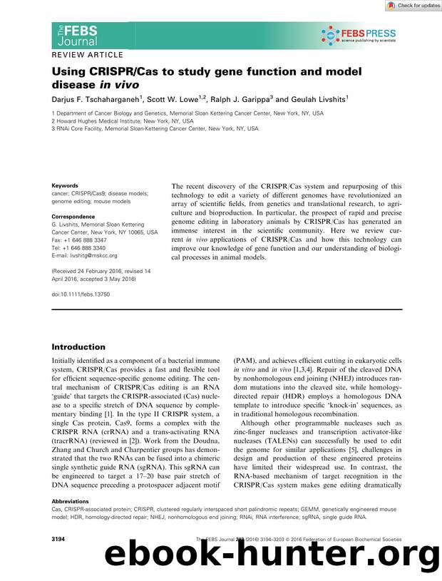 Using CRISPRCas to study gene function and model disease in vivo by Unknown