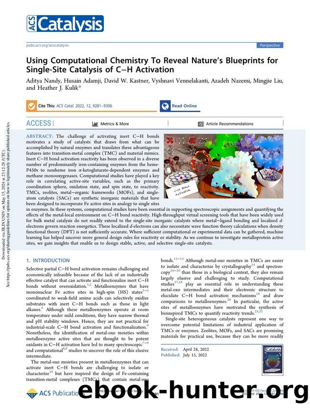 Using Computational Chemistry To Reveal Natureâs Blueprints for Single-Site Catalysis of CâH Activation by unknow