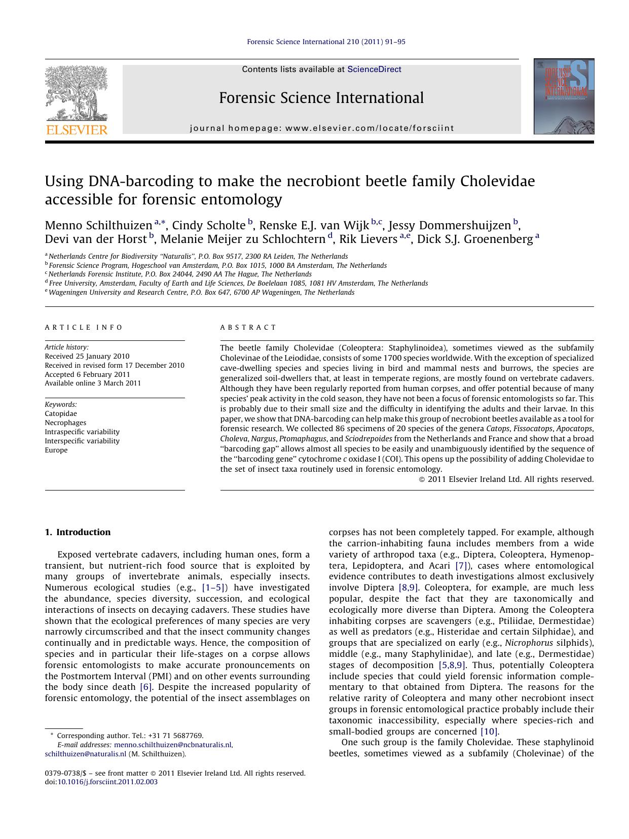 Using DNA-barcoding to make the necrobiont beetle family Cholevidae accessible for forensic entomology by Menno Schilthuizen