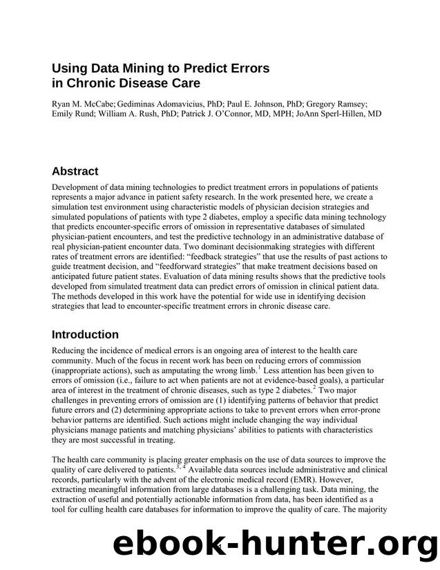 Using Data Mining to Predict Errors in Chronic Disease Care by Agency for Healthcare Research and Quality