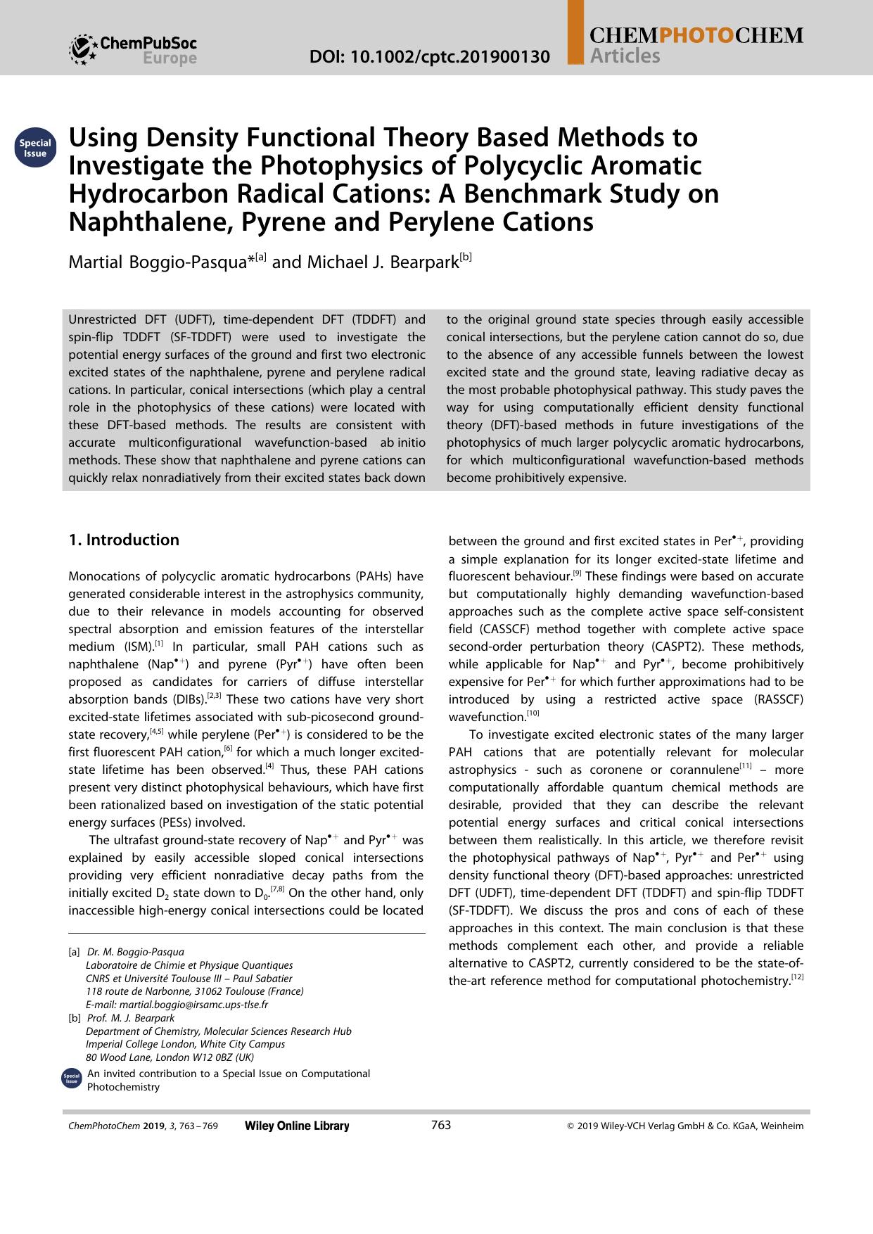 Using Density Functional Theory Based Methods to Investigate the Photophysics of Polycyclic Aromatic Hydrocarbon Radical Cations: A Benchmark Study on Naphthalene, Pyrene and Perylene Cations by Unknown
