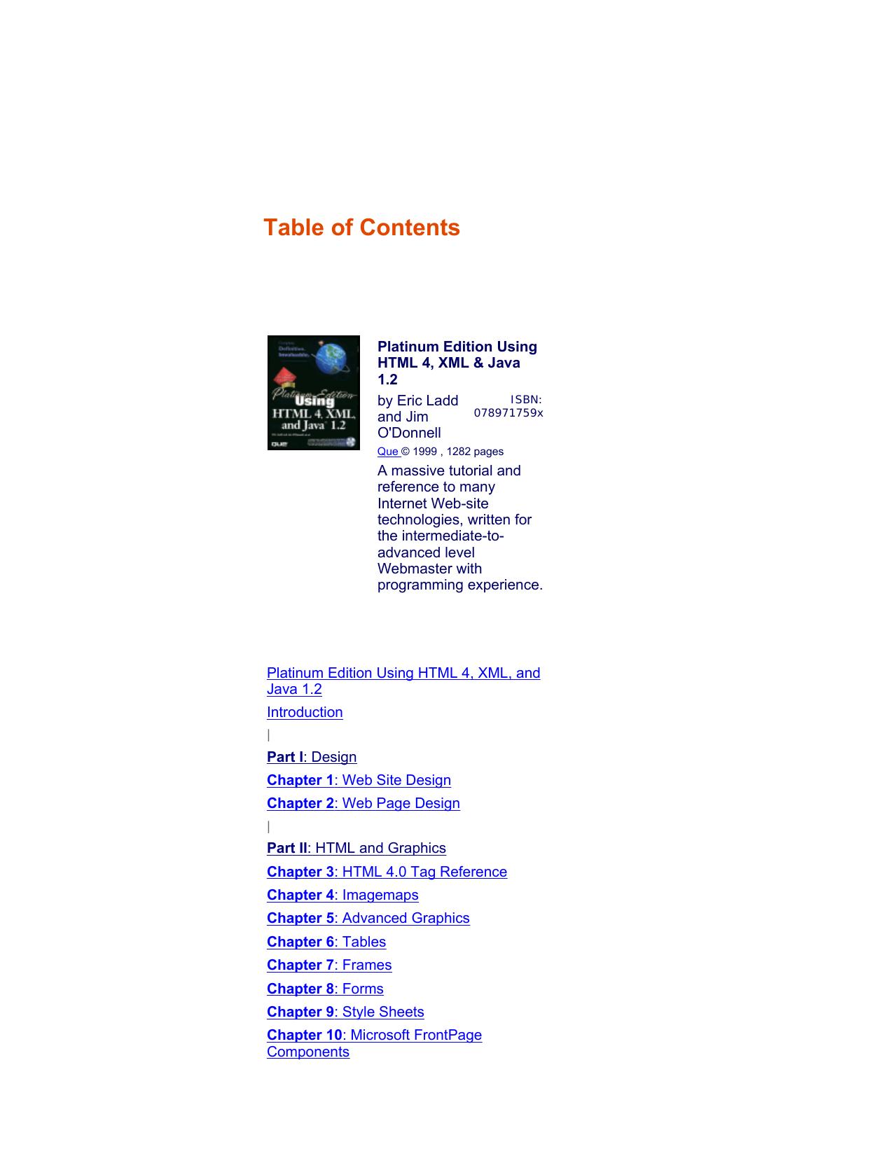 Using HTML 4, XML, and Java 1.2 by Eric Ladd; Jim O'Donnell; et al