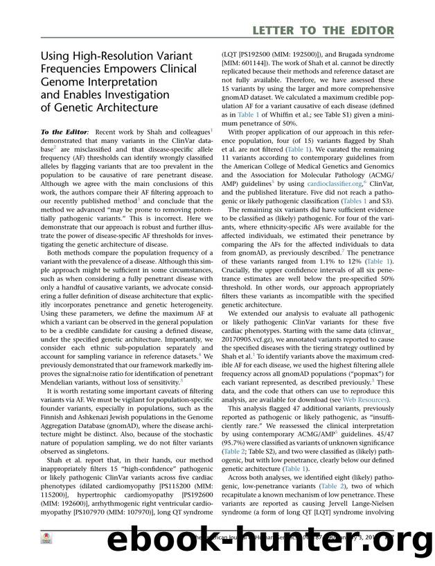 Using High-Resolution Variant Frequencies Empowers Clinical Genome Interpretation and Enables Investigation of Genetic Architecture by unknow