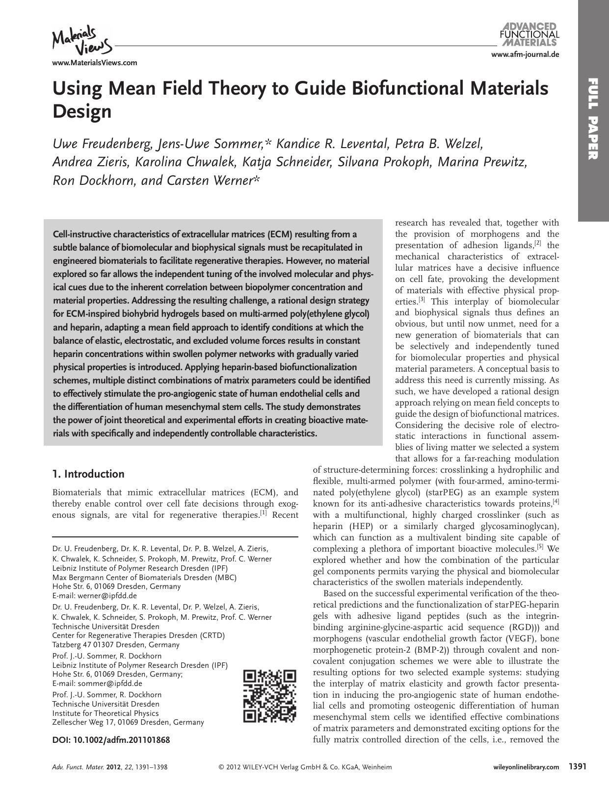 Using Mean Field Theory to Guide Biofunctional Materials Design by vng