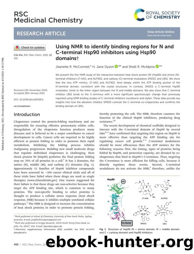 Using NMR to identify binding regions for N and C-terminal Hsp90 inhibitors using Hsp90 domains by Jeanette R. McConnell & H. Jane Dyson & Shelli R. McAlpine