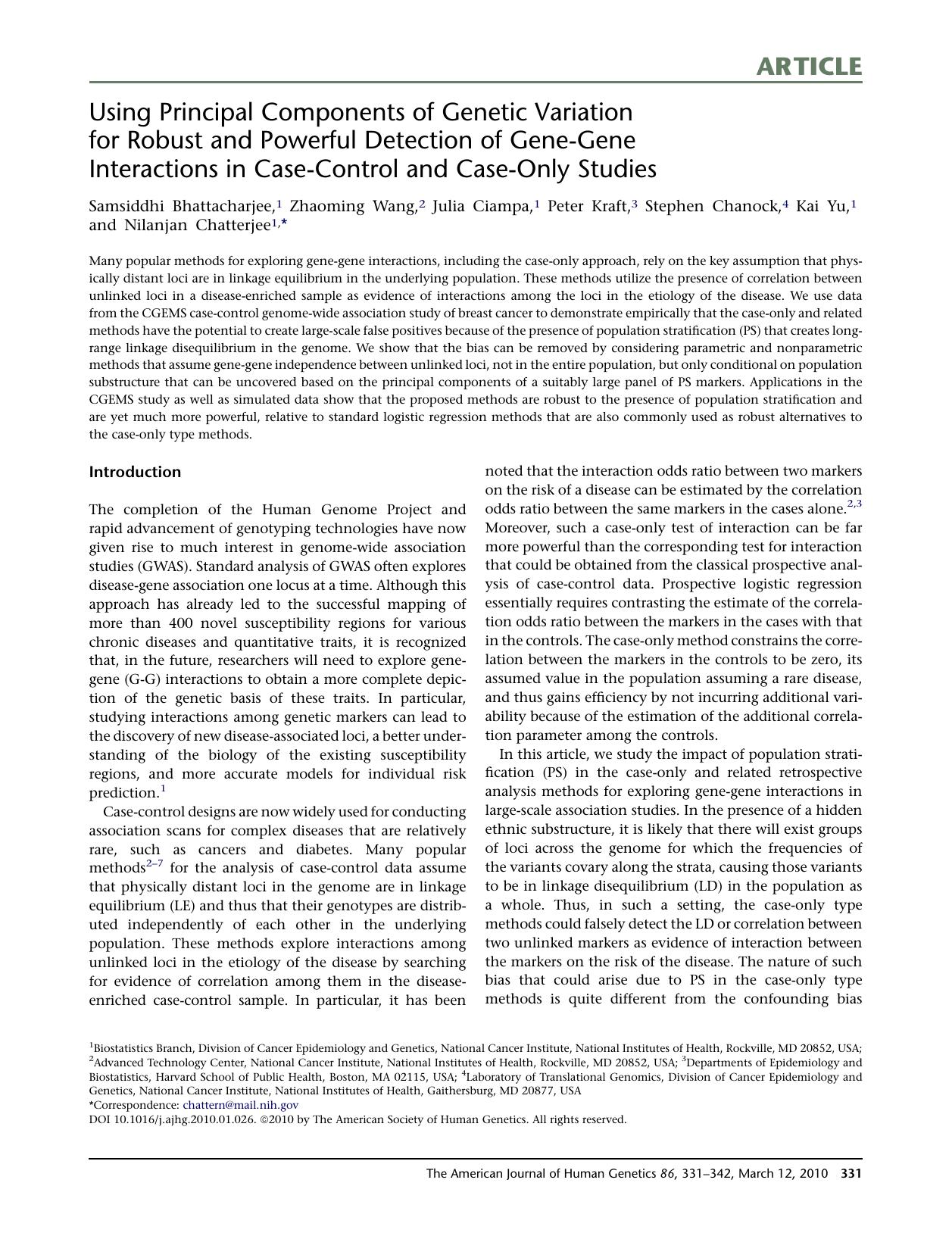 Using Principal Components of Genetic Variation for Robust and Powerful Detection of Gene-Gene Interactions in Case-Control and Case-Only Studies by unknow