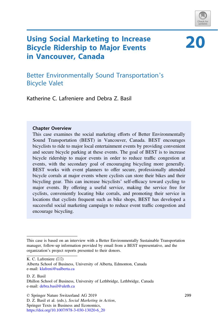 Using Social Marketing to Increase Bicycle Ridership to Major Events in Vancouver, Canada by Katherine C. Lafreniere & Debra Z. Basil