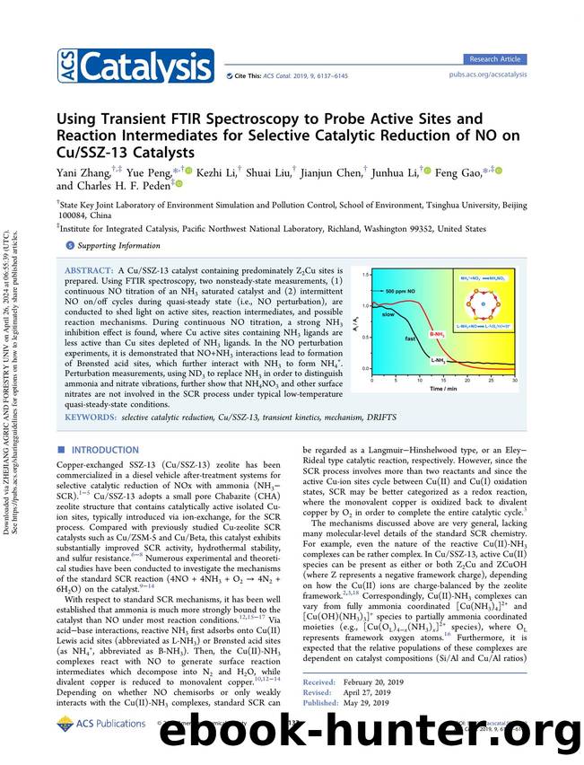 Using Transient FTIR Spectroscopy to Probe Active Sites and Reaction Intermediates for Selective Catalytic Reduction of NO on CuSSZ-13 Catalysts by Yani Zhang Yue Peng Kezhi Li Shuai Liu Jianjun Chen Junhua Li Feng Gao & Charles H. F. Peden