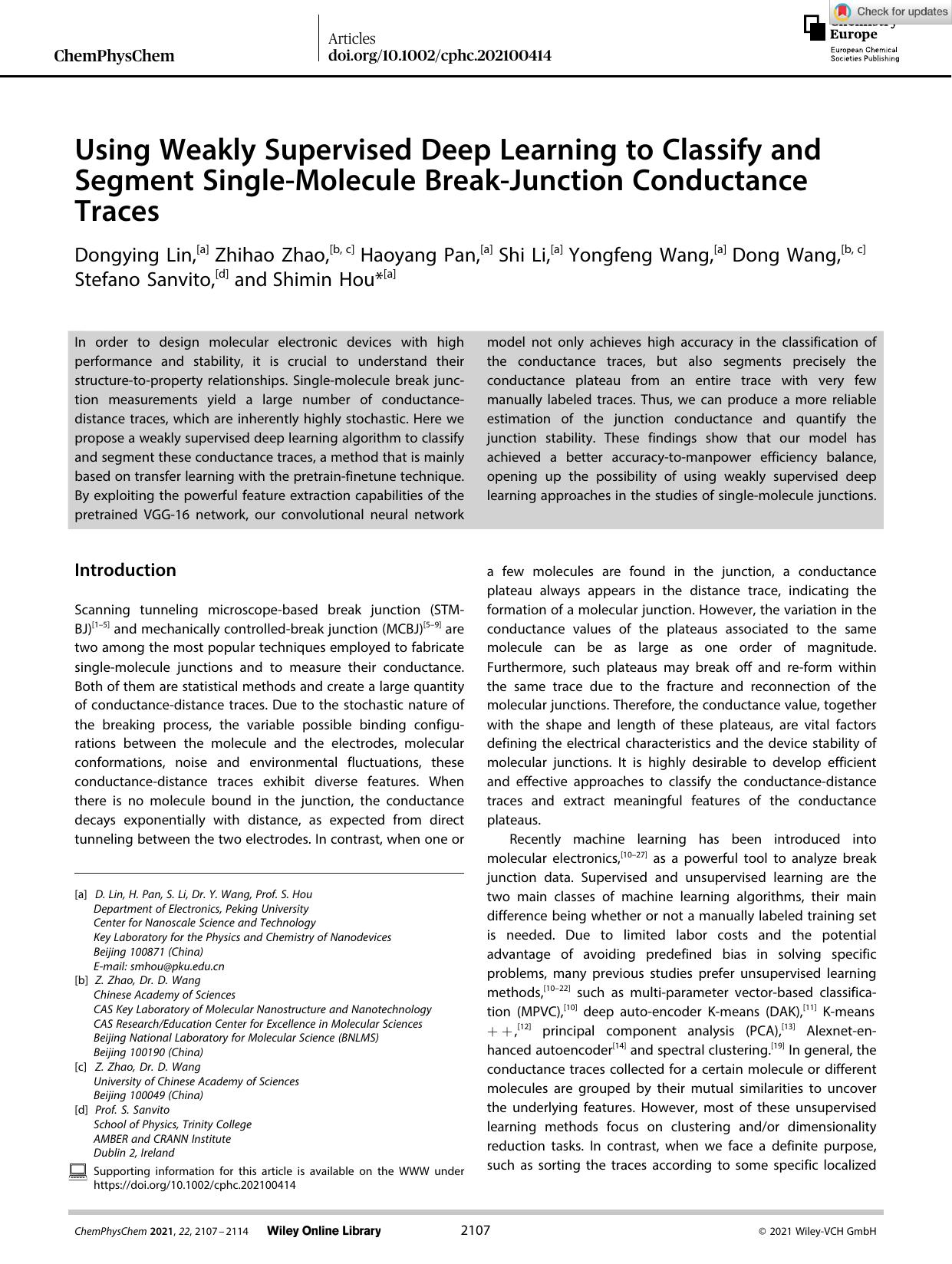 Using Weakly Supervised Deep Learning to Classify and Segment SingleâMolecule BreakâJunction Conductance Traces by Unknown