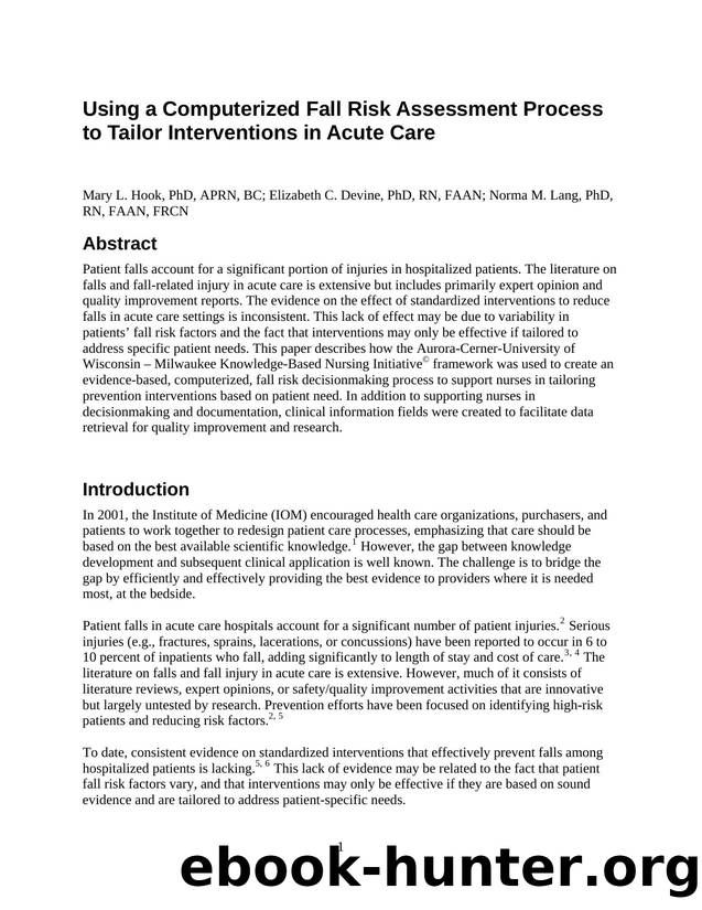 Using a Computerized Fall Risk Assessment Process to Tailor Interventions in Acute Care by Agency for Healthcare Research and Quality