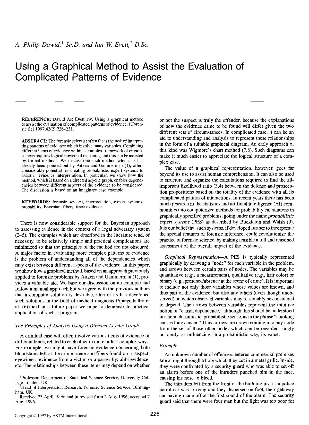 Using a graphical method to assist the evaluation of complicated patterns of evidence by Dawid AP Evett IW