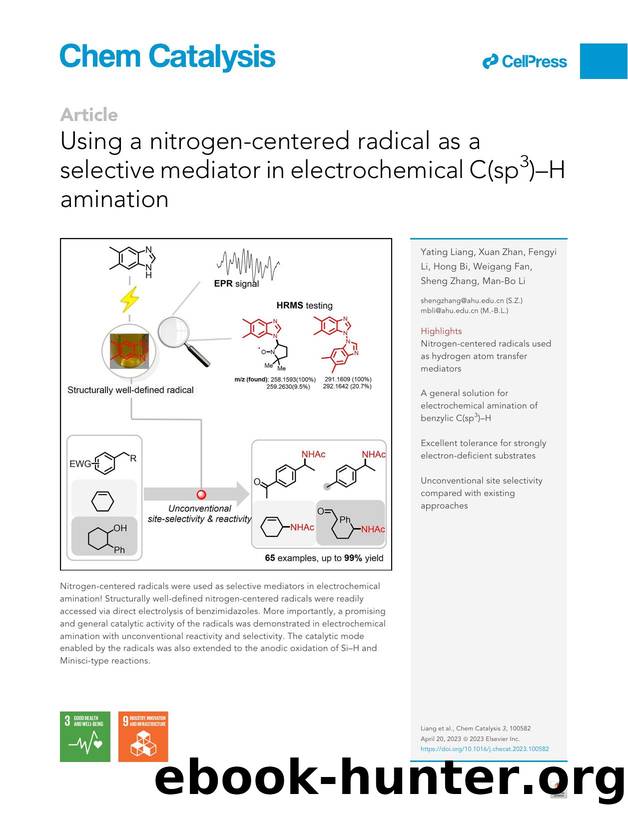 Using a nitrogen-centered radical as a selective mediator in electrochemical C(sp3)-H amination by Yating Liang & Xuan Zhan & Fengyi Li & Hong Bi & Weigang Fan & Sheng Zhang & Man-Bo Li