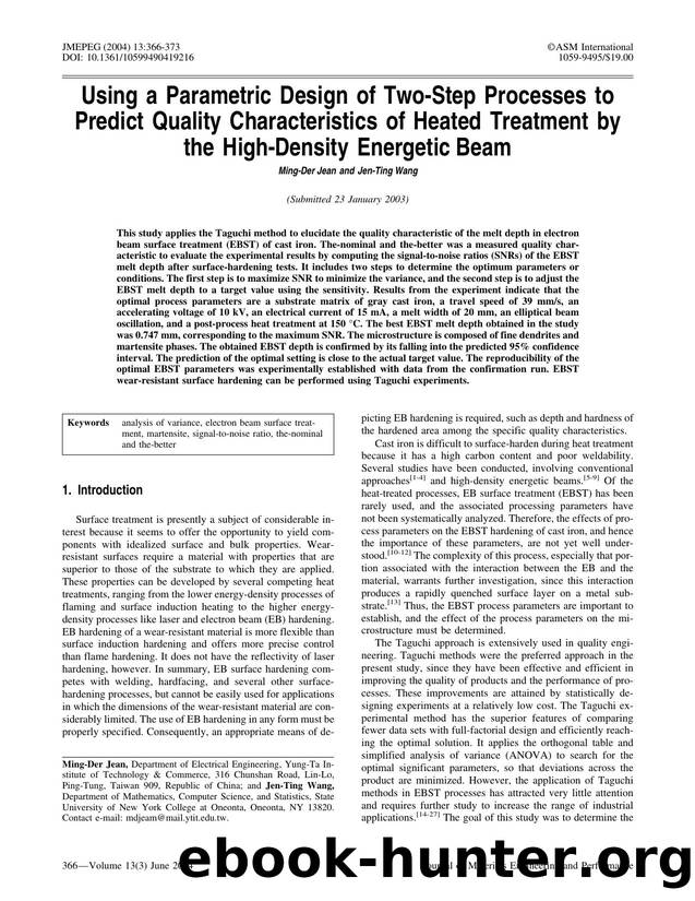 Using a parametric design of two-step processes to predict quality characteristics of heated treatment by the high-density energetic beam by Unknown