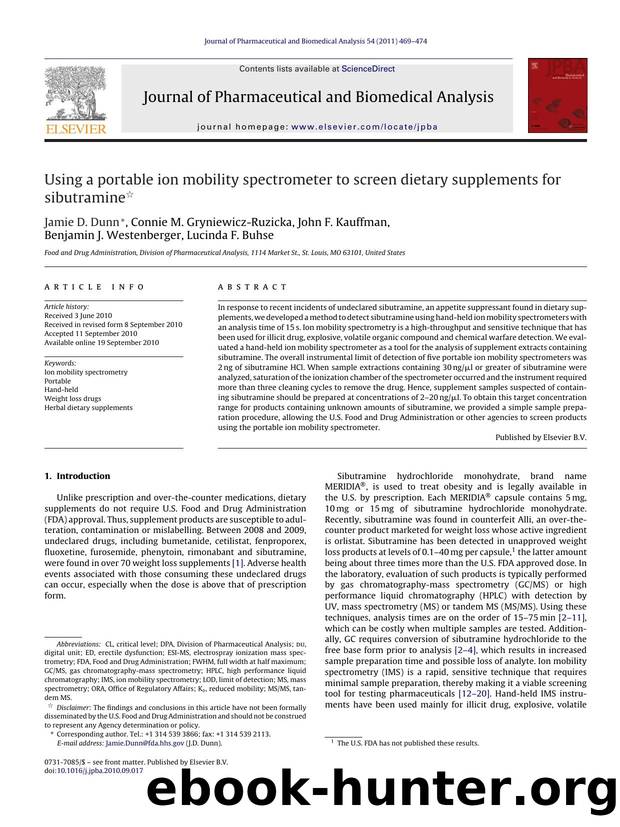 Using a portable ion mobility spectrometer to screen dietary supplements for sibutramine by Jamie D. Dunn