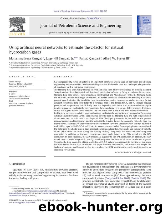 Using artificial neural networks to estimate the z-factor for natural hydrocarbon gases by Mohammadreza Kamyab & Jorge H.B Sampaio Jr. & Farhad Qanbari & Alfred W. Eustes III