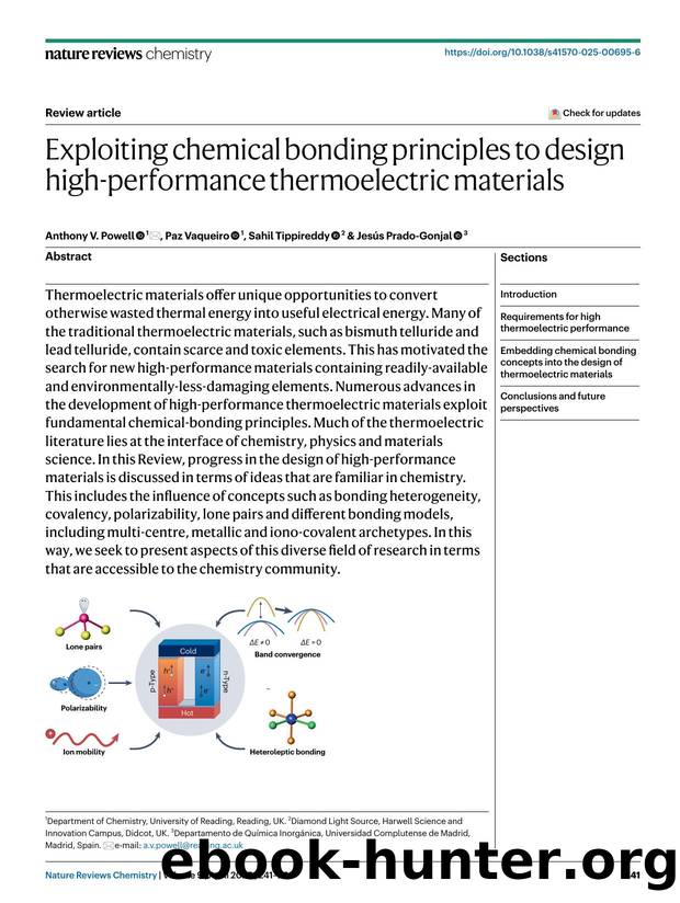 Using chemical bonding principles to design high-performance thermoelectric materials by Anthony V. Powell & Paz Vaqueiro & Sahil Tippireddy & Jesús Prado-Gonjal