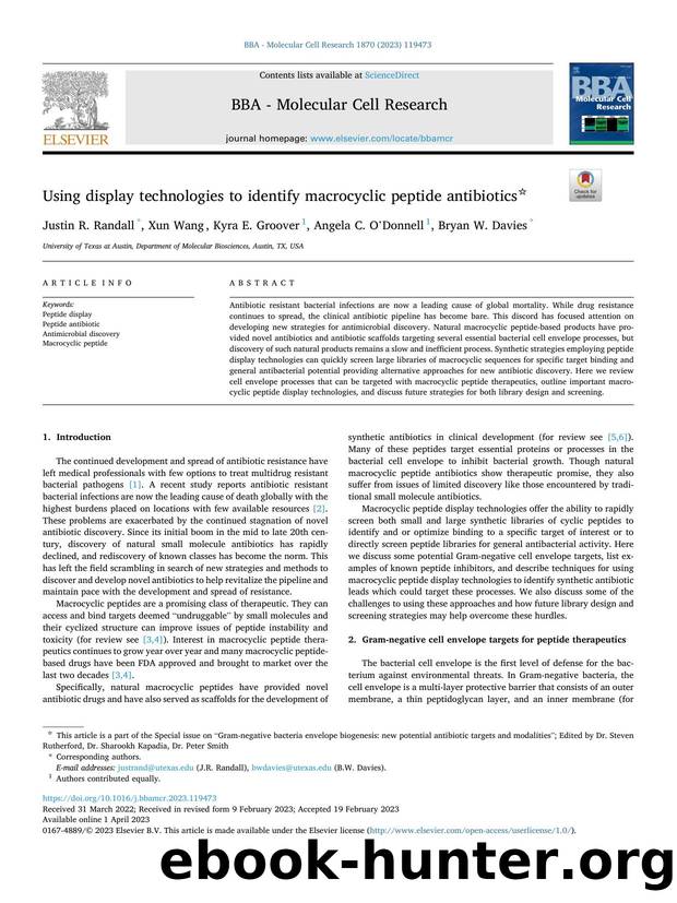 Using display technologies to identify macrocyclic peptide antibiotics by Justin R. Randall & Xun Wang & Kyra E. Groover & Angela C. O'Donnell & Bryan W. Davies