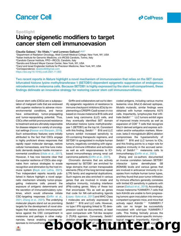 Using epigenetic modifiers to target cancer stem cell immunoevasion by Claudia Galassi & Ilio Vitale & Lorenzo Galluzzi