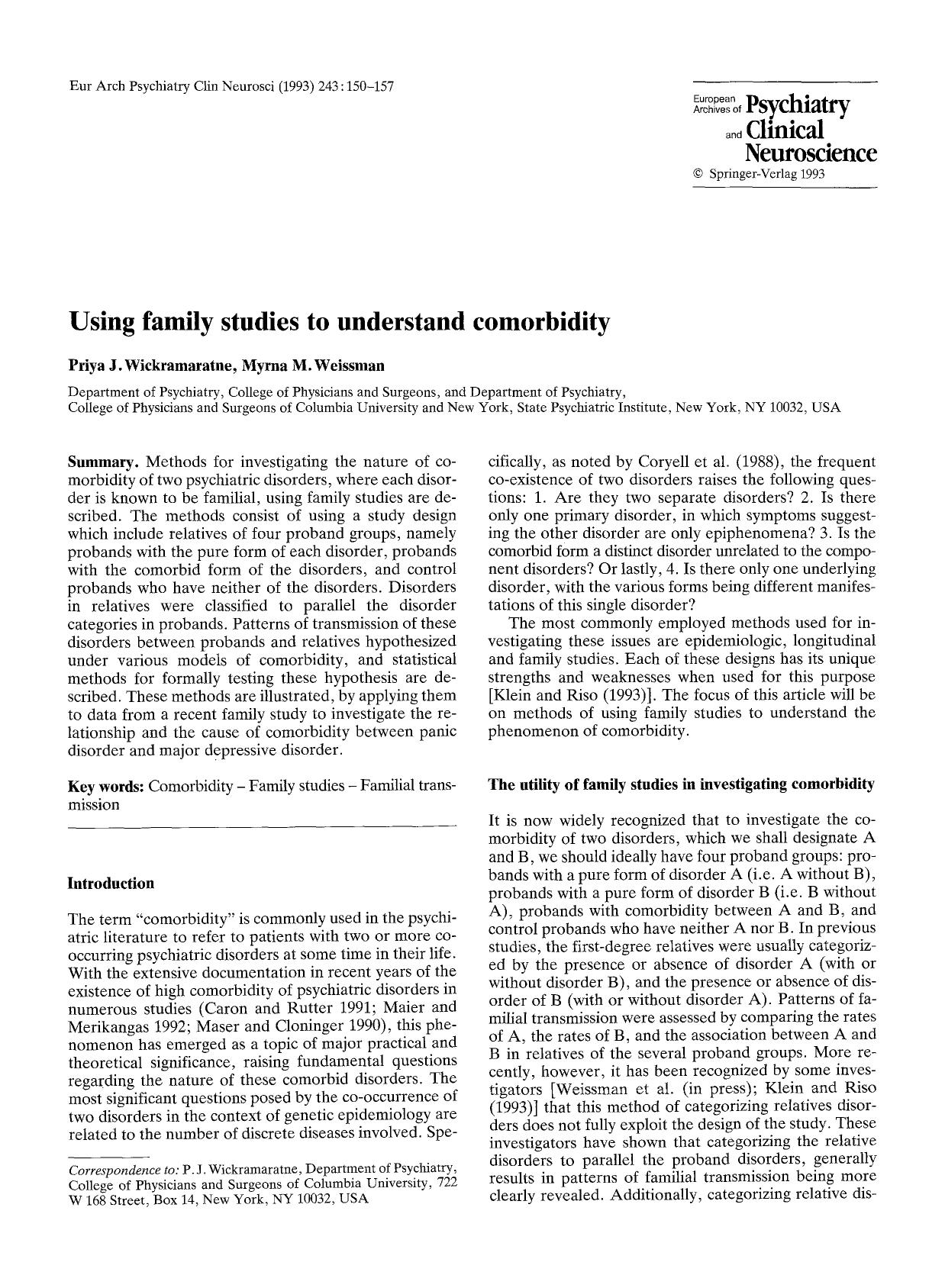 Using family studies to understand comorbidity by Unknown